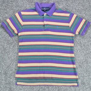 Vintage 90s Ralph Lauren Polo Shirt Womens Large Purple Striped Short Sleeve